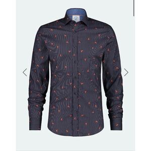 A FISH NAMED FRED Navy Blue Striped Lobsters Shirt-S